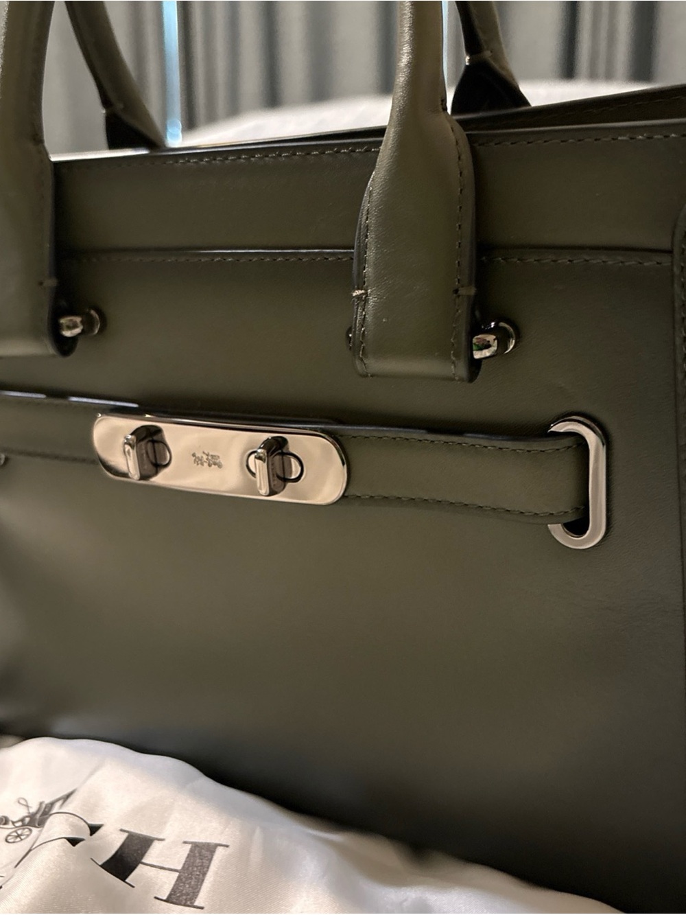 Coach Olive Leather Satchel with Silver-Tone Hardware